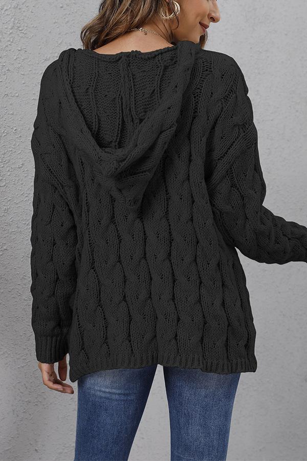 V-neck Hooded Loose Pullover Sweater