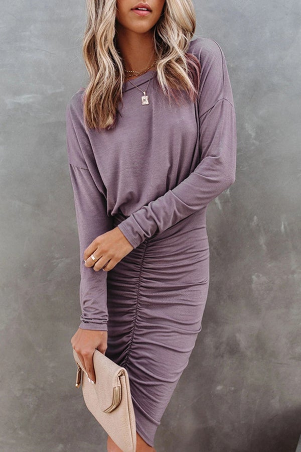 Sexy Irregular Long Sleeve Wrapped Hip Folds Dress