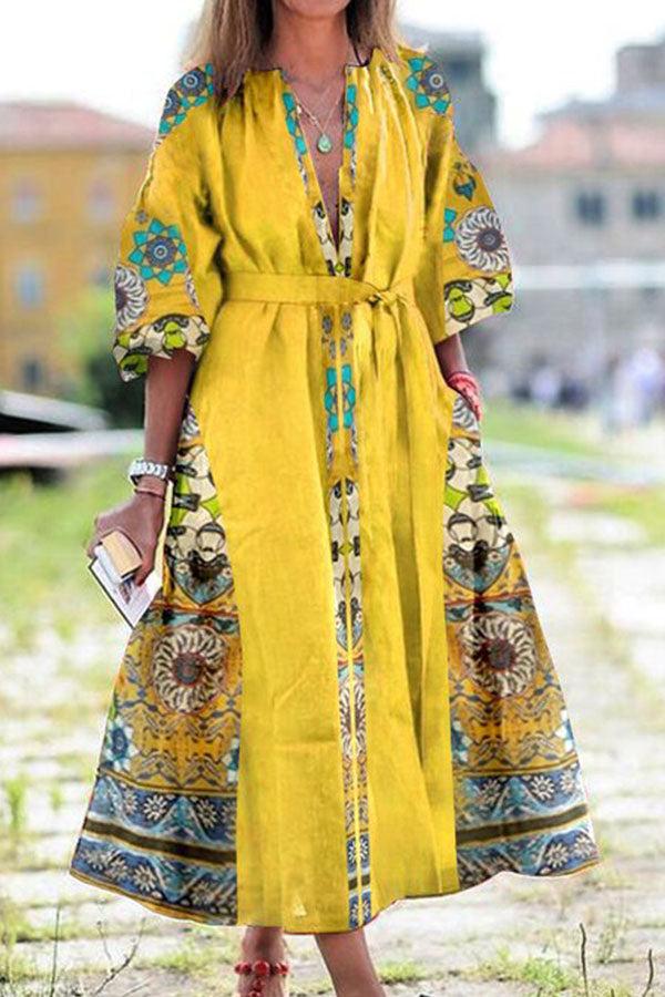 Ethnic Print Loose Mid-Sleeve Dress