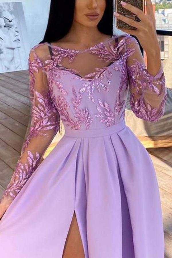 Long-sleeved Hot-stamped Sequined Dress