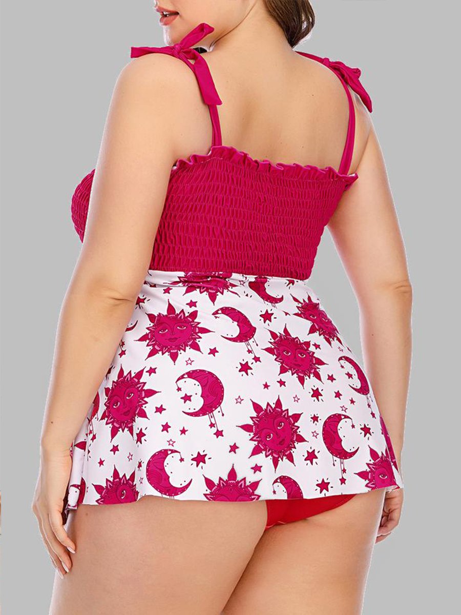 Sweet Frill Trim Butterfly Print Pink Tankini