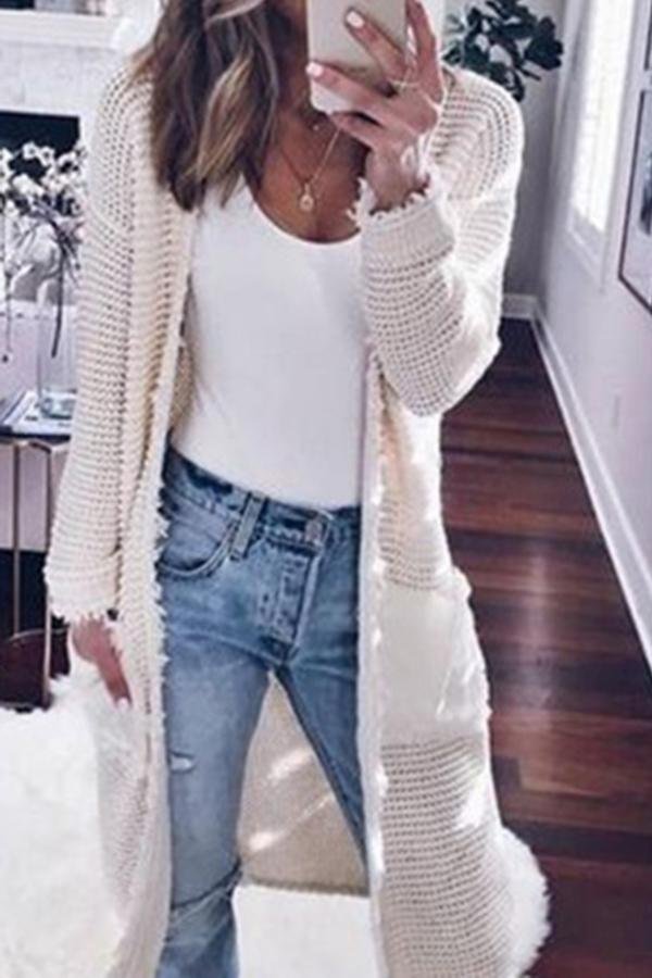 Solid Color Boho Long Sleeve Coat