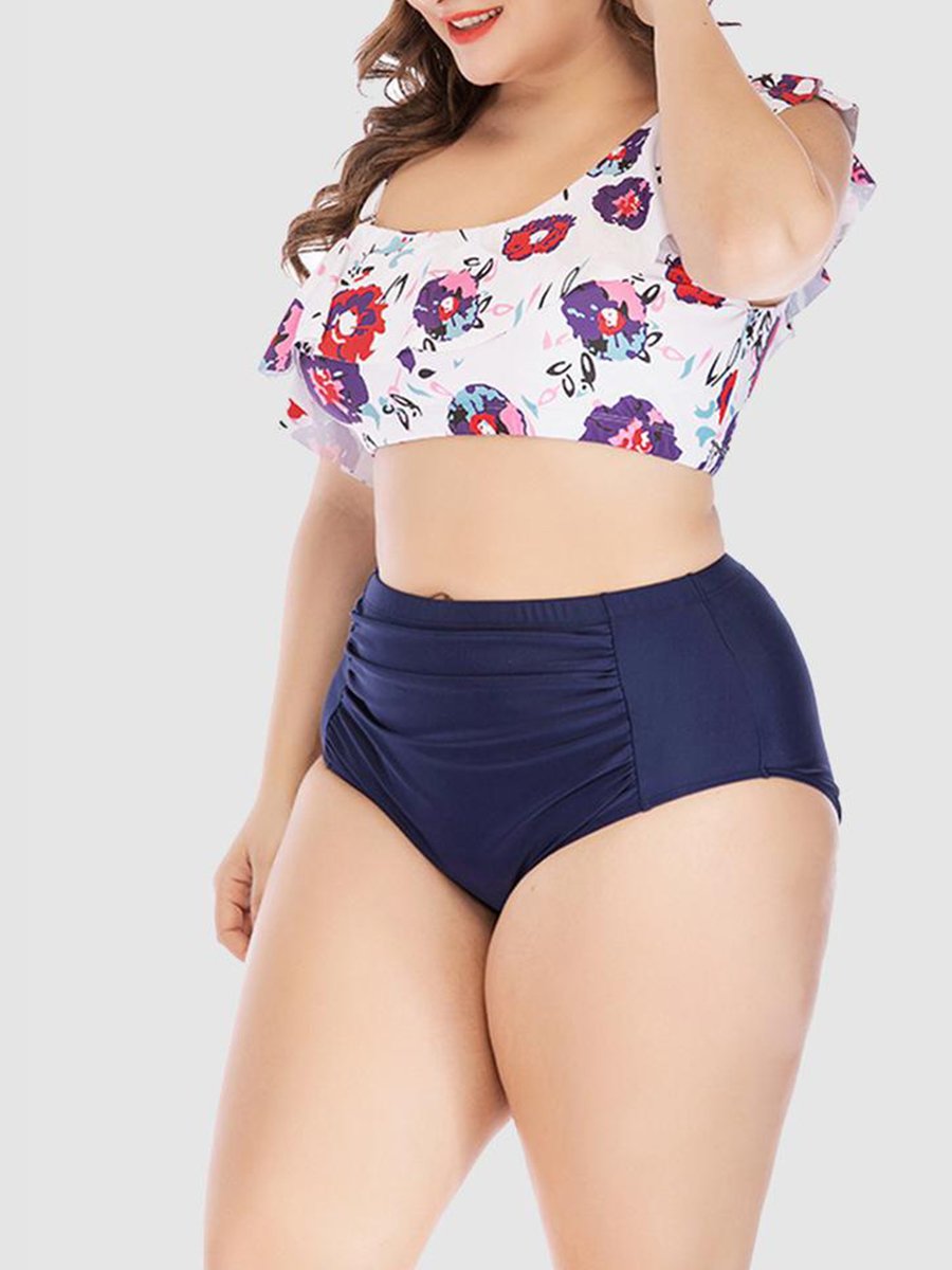 Plaid Print Flap Over Flounce Design BlueTankini