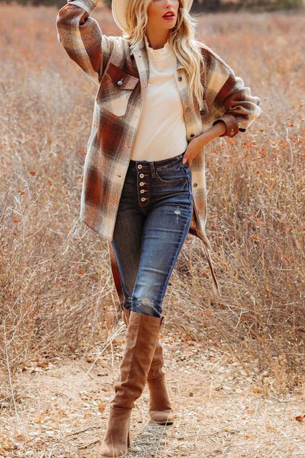 Travel Together Pocketed Belted Plaid Shacket