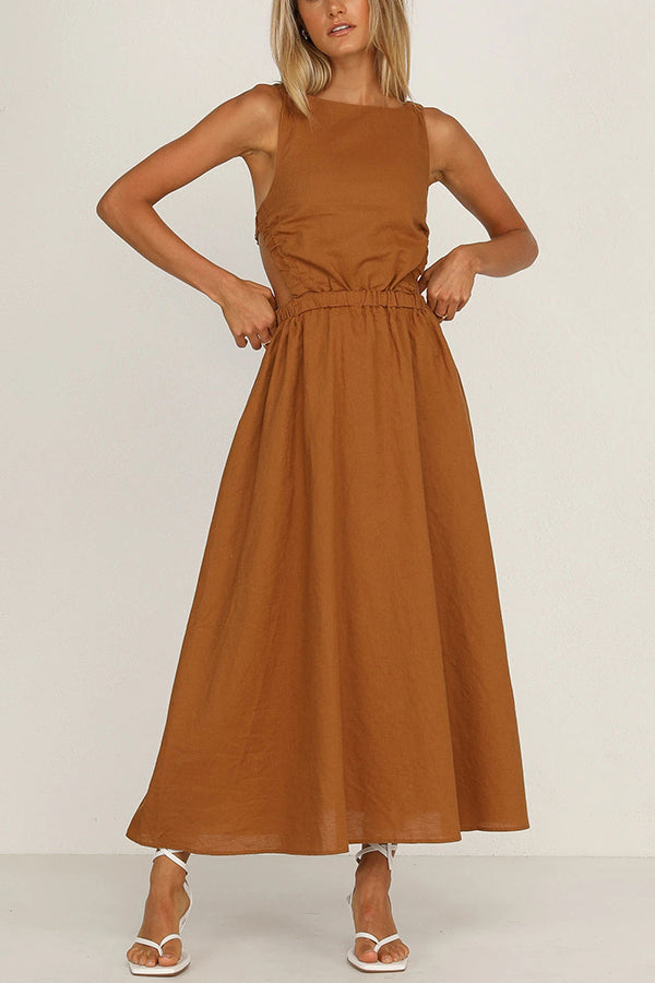 Backless Solid Color Sexy Cotton Linen Dress