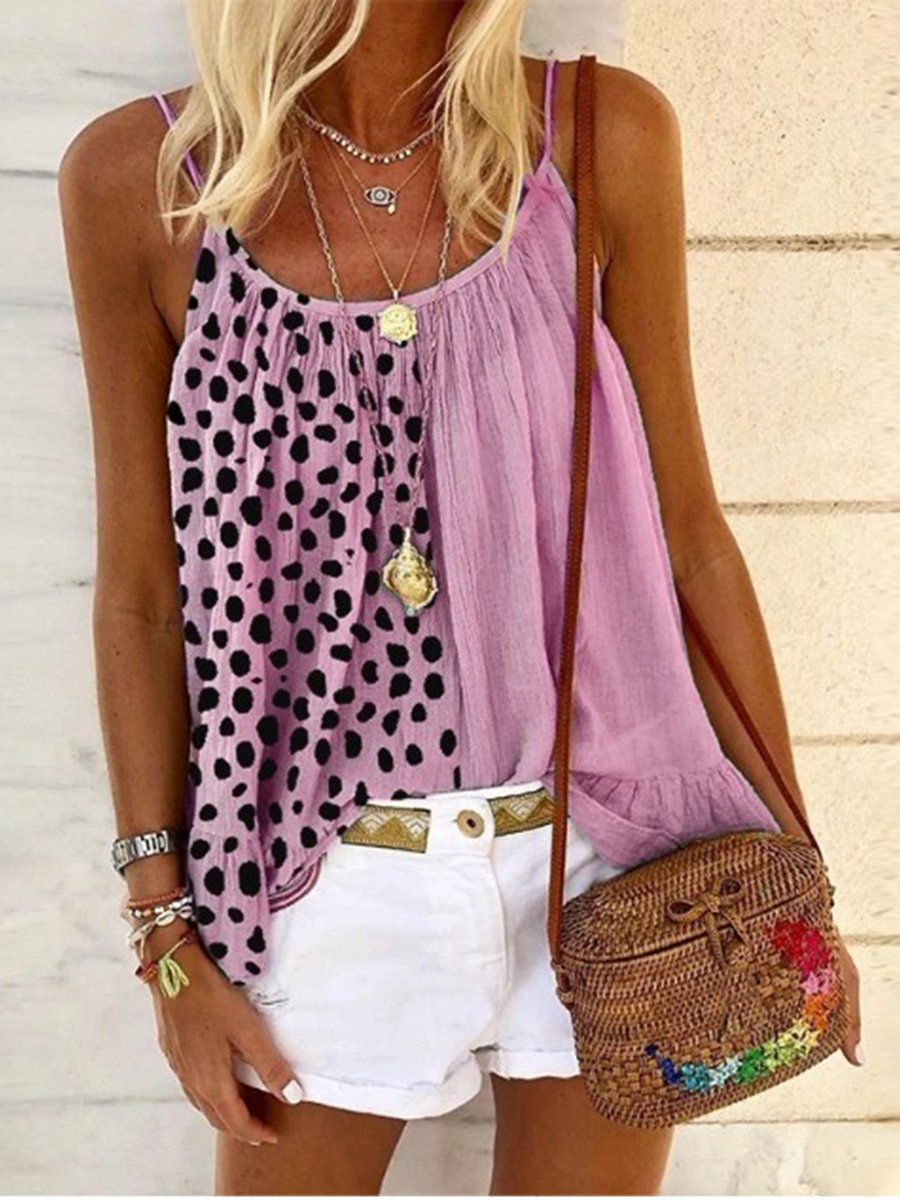 Casual U-neck Colorblock Leopard Print Loose Camisole