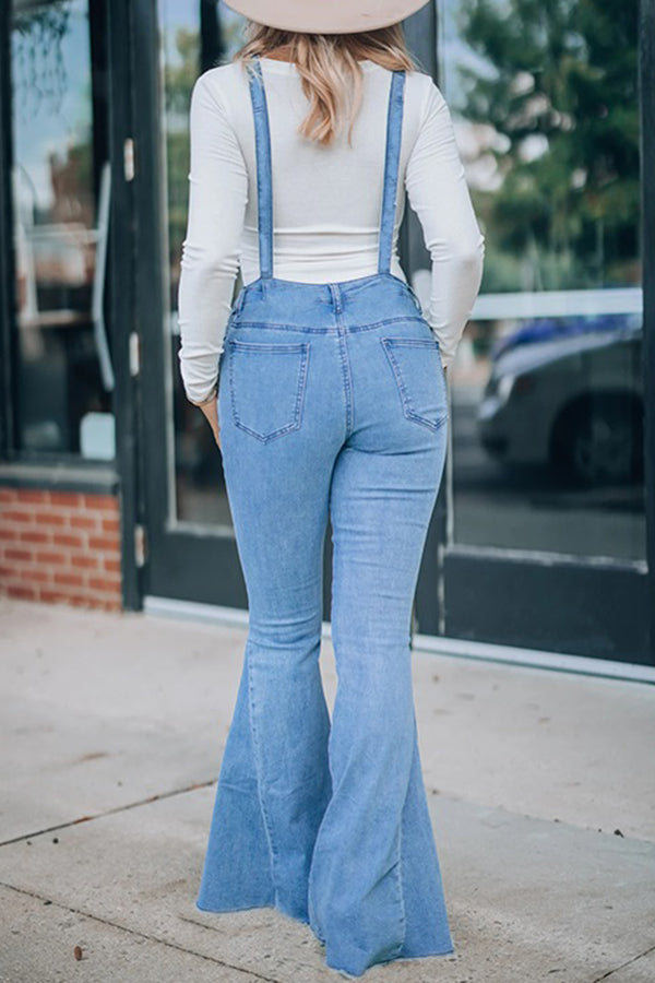 Wide Leg High Waist Pocket Denim Jumpsuit