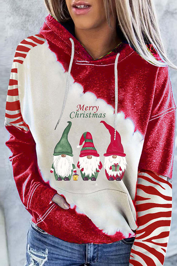Santa Claus Print Color Block Hoodie (Red)