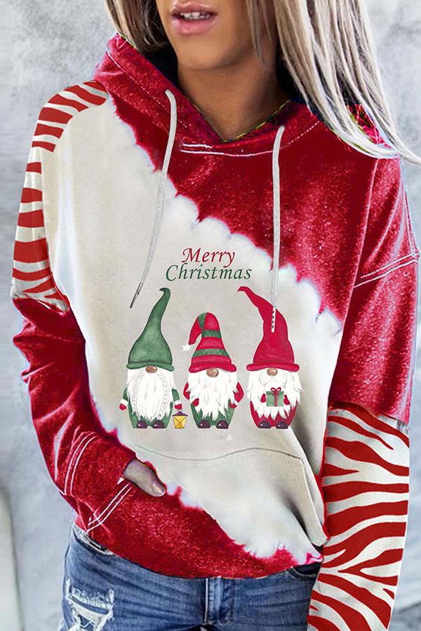 Santa Claus Print Color Block Hoodie (Red)