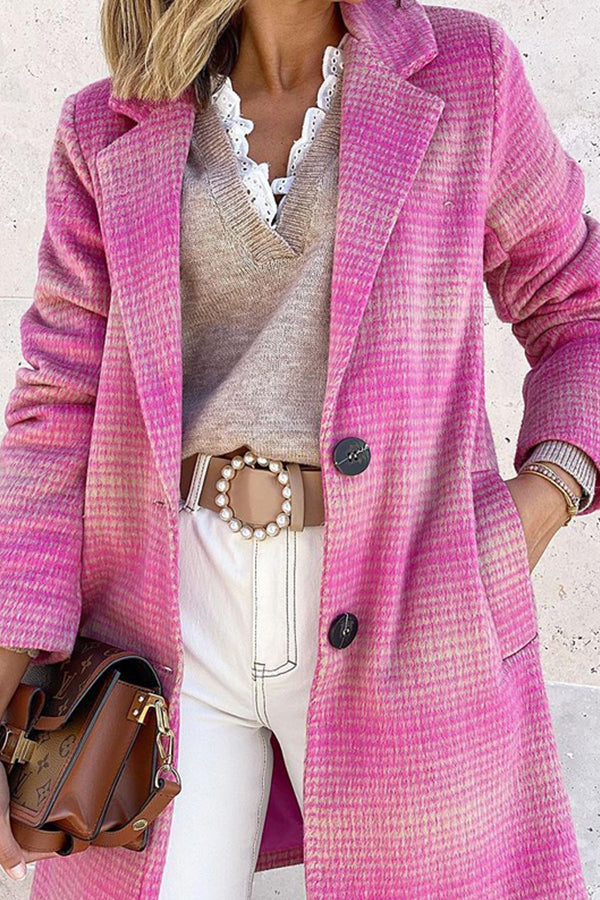 Lapel Temperament Plaid Long-sleeved Woolen Coat