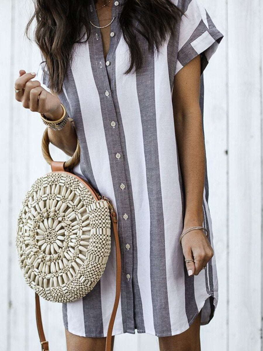 Casual Shirt Collar Printed Mini Dress