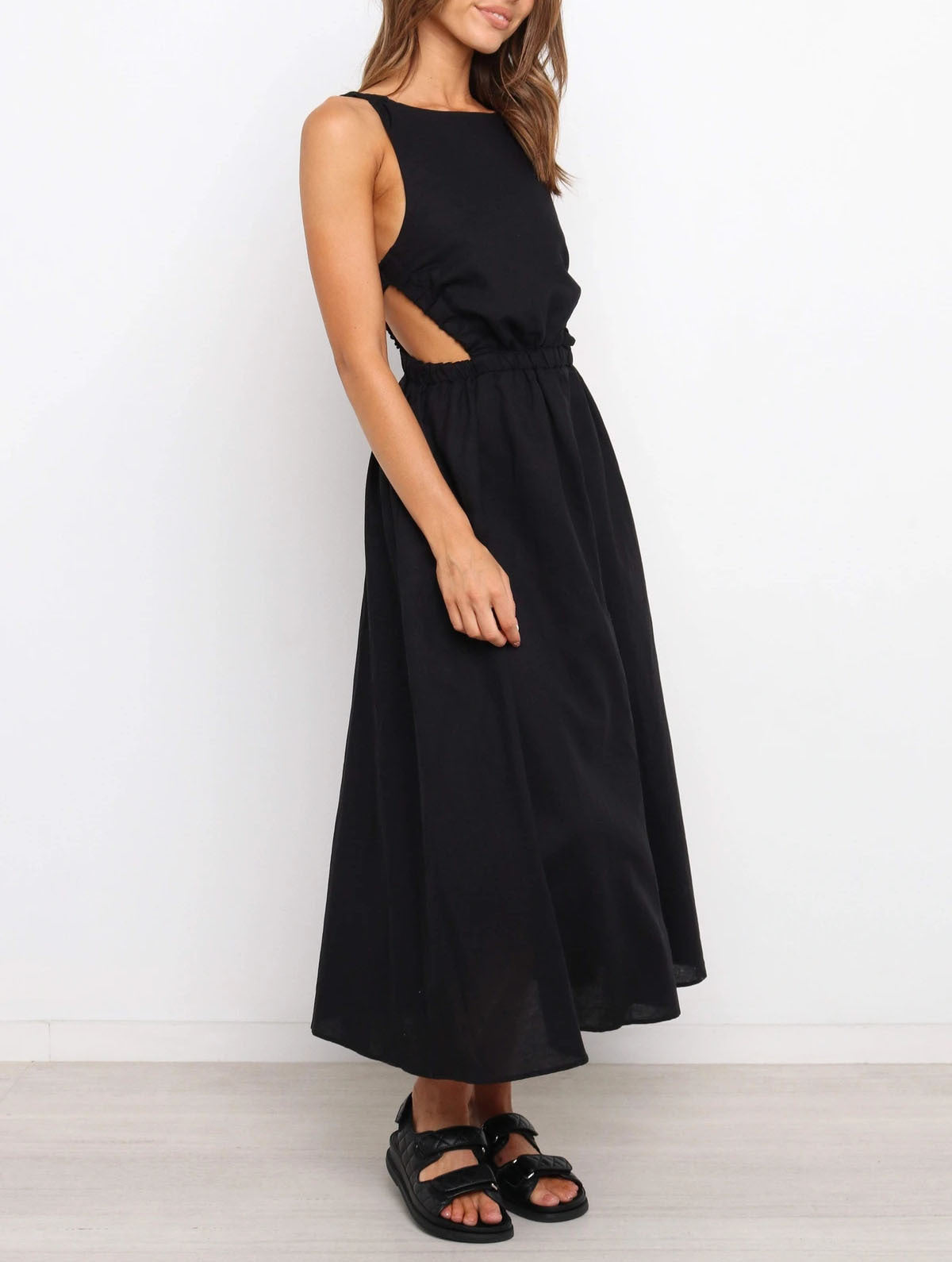 Backless Solid Color Sexy Cotton Linen Dress