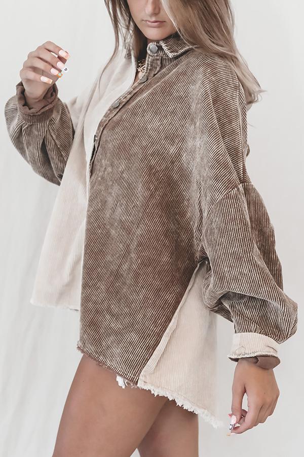 Colorblock Distressed Hem Shacket