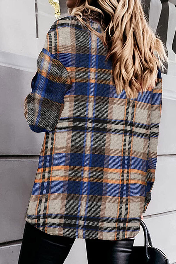 Long Sleeve Orange Plaid Print Jacket