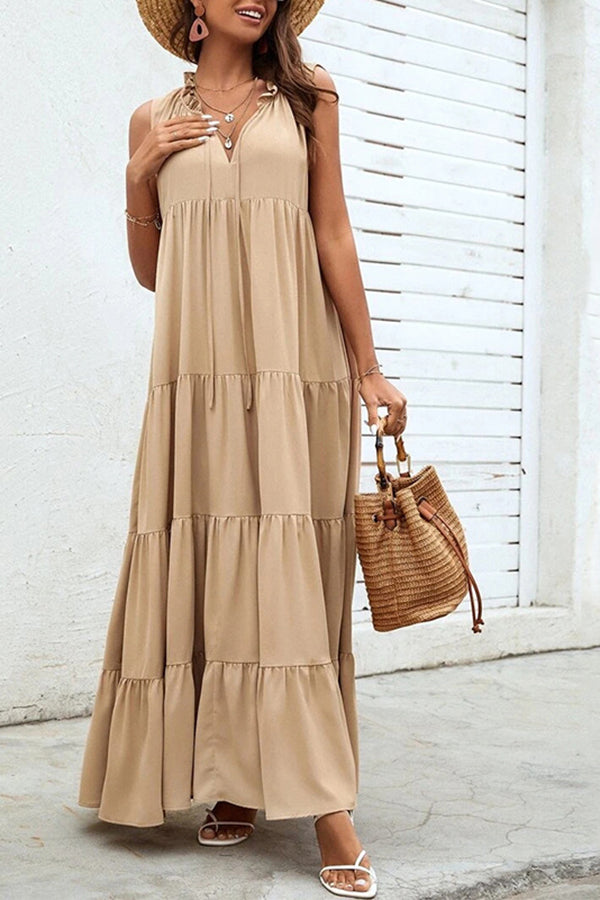 Women's Loose Sleeveless Solid Color Stitching Beach Dress