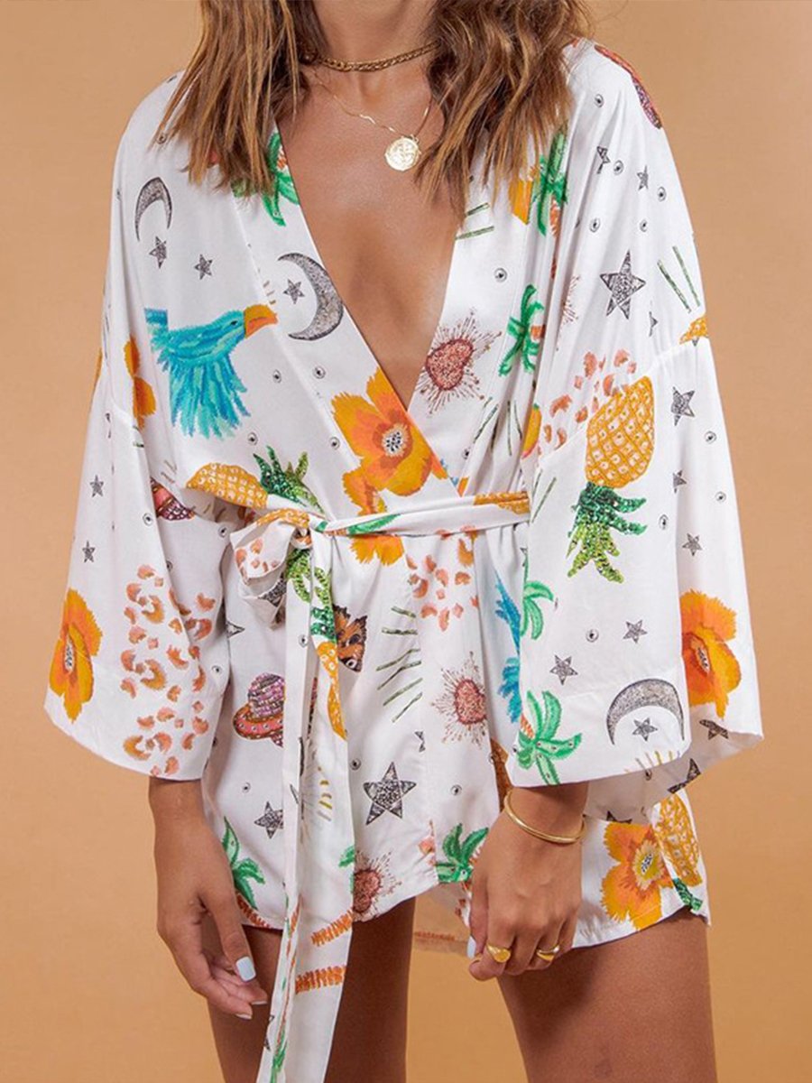 Printed Long Sleeve Waist Down Mini Dress