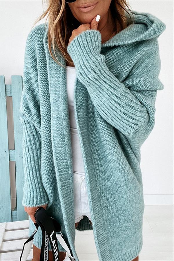 Solid Hooded Casual Cardigan