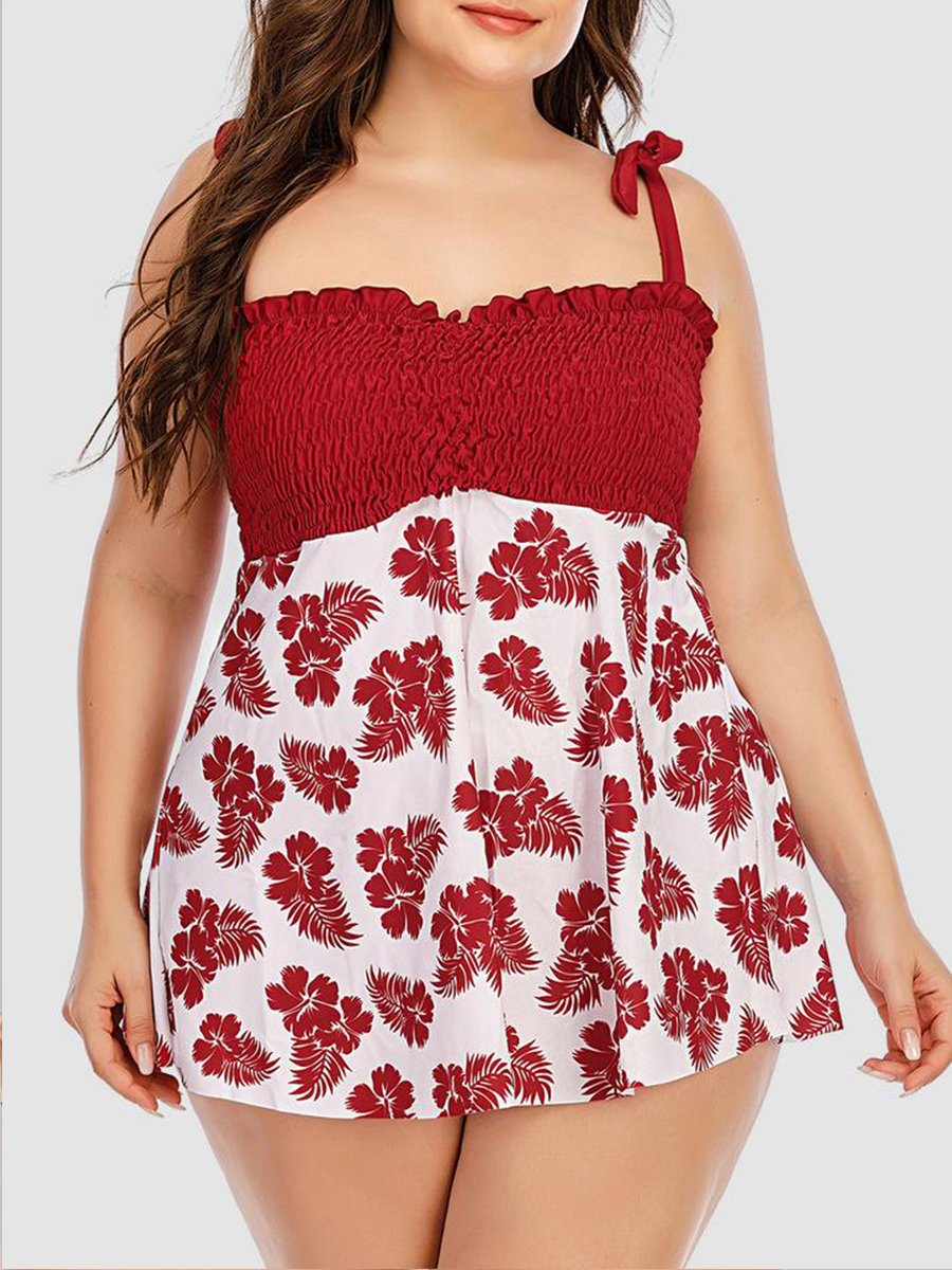 Sweet Frill Trim Butterfly Print Pink Tankini