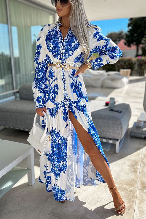 Sunshine On The Horizon Baroque Print Maxi Dress