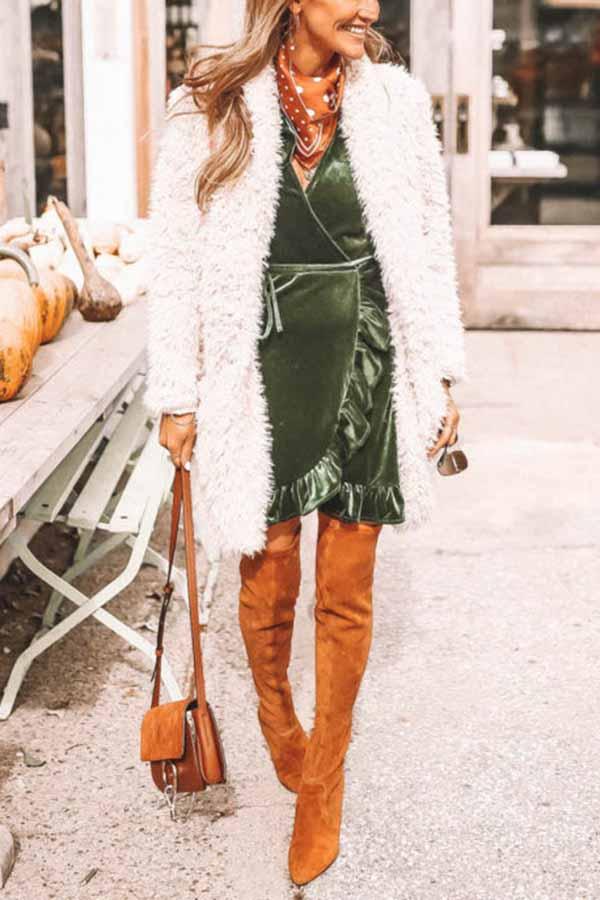 Cute Holiday Velvet Wrap Ruffle Dress