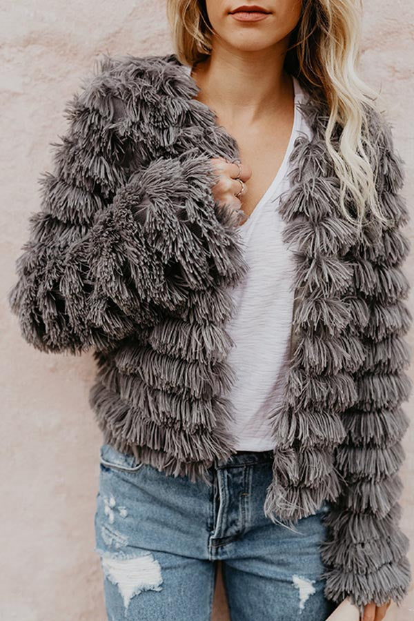 All-match Playful Fringed Fur Coat