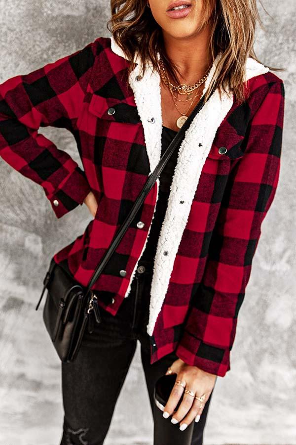 Plaid Fleece Button Jacket