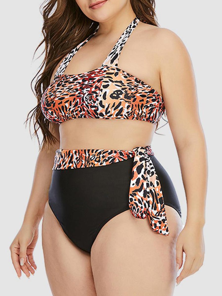Leopard Print Bandage Design Two-piece Swimsuit
