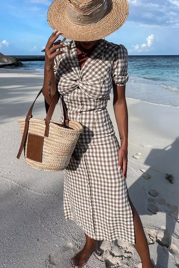 Wonder about Me Gingham Backless Midi Dress
