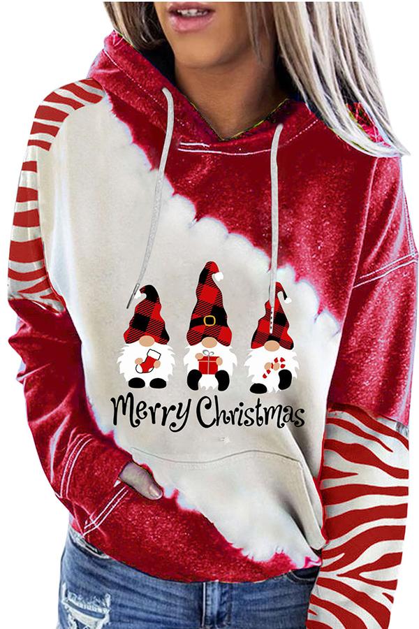 Santa Claus Print Color Block Hoodie (Red)