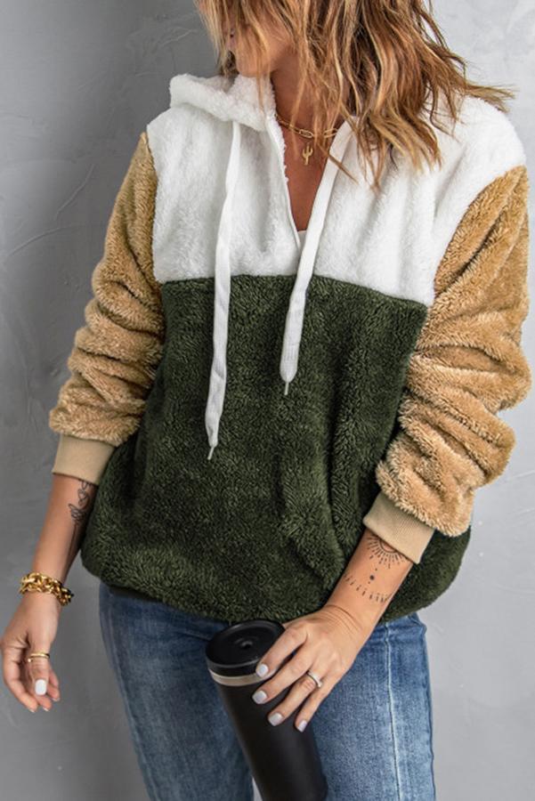 Dixie Colorblock Fluffy Faux Fur Hoodie