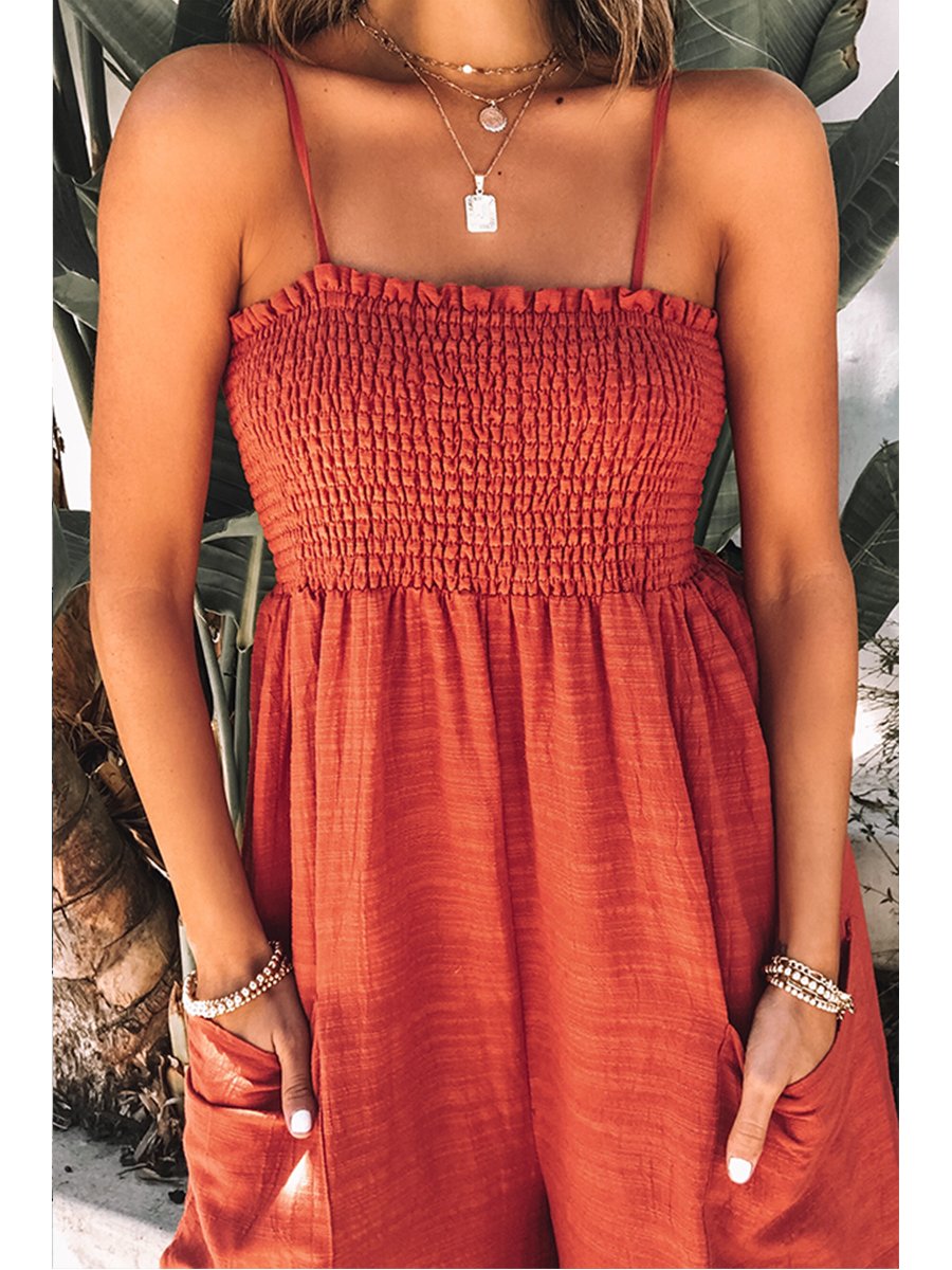 Casual Solid Color Pockets Jumpsuit