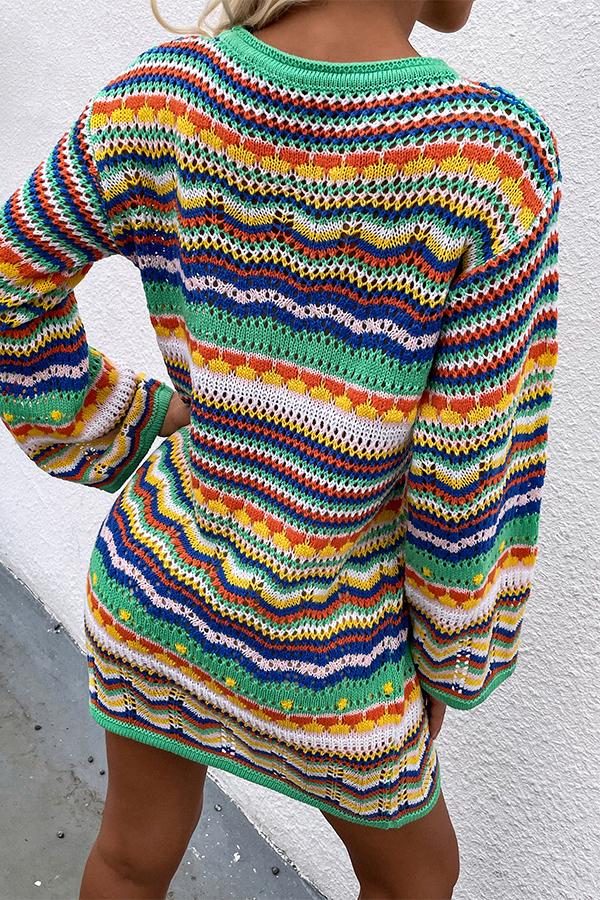 Rainbow Striped Pullover Mid-length Sweater
