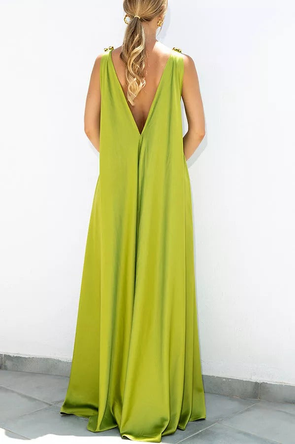 Fascinating Day Satin Vacation / Party Maxi Dress