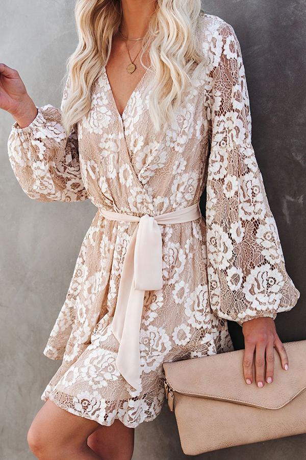 Lace Puff Sleeve Mini Dress