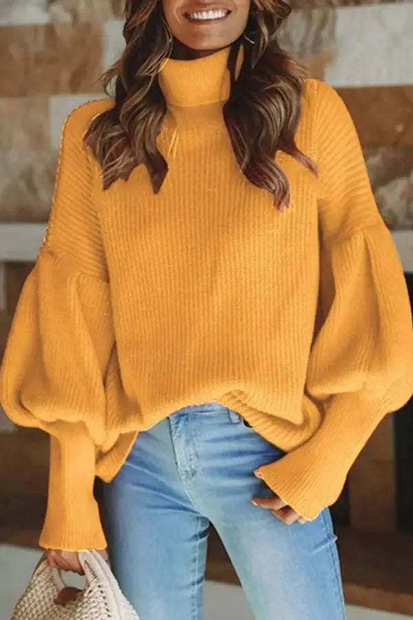 Turtleneck Lantern Sleeve Sweater