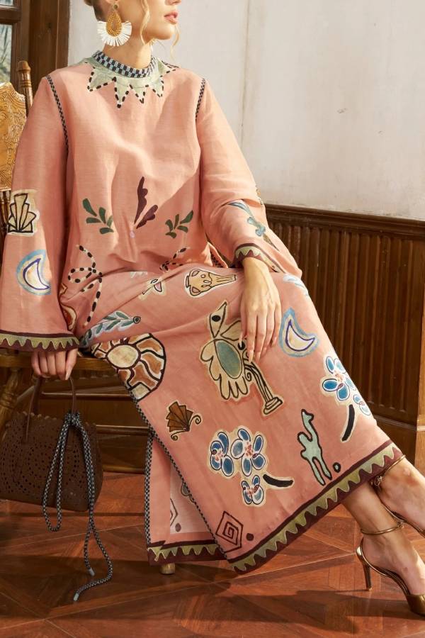 Graffiti Print Linen Robe Dress