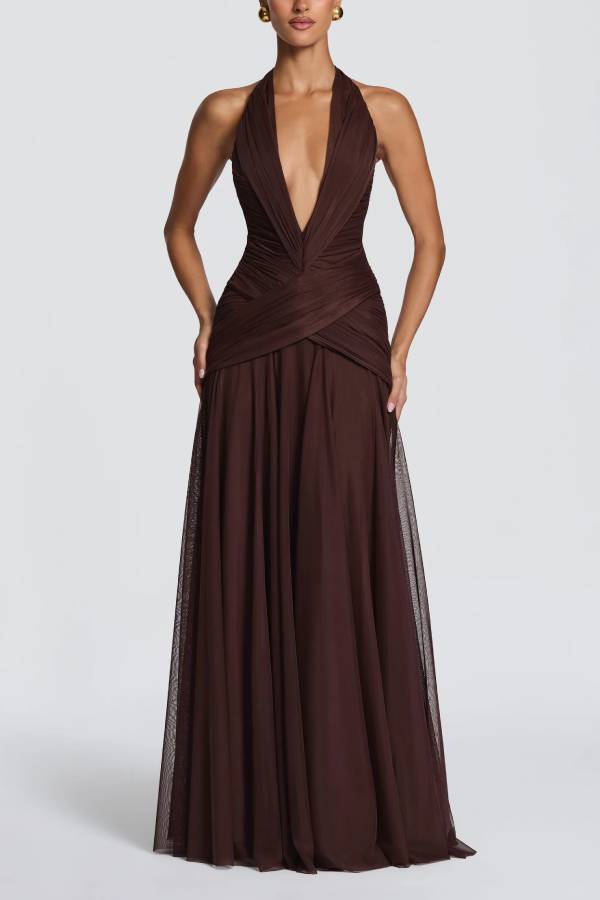 Cleo Maxi Dress - Plum Brown