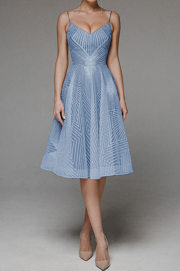 Stylish V-neck strap A-line dress