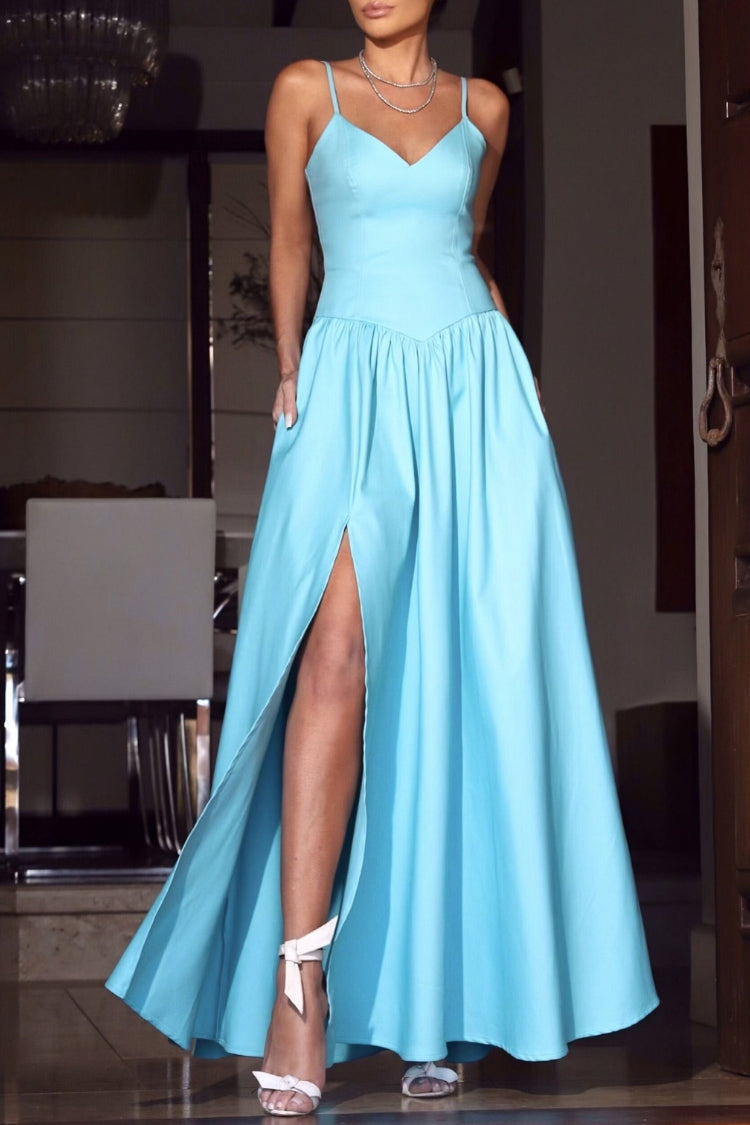 Sofie Back Smocked Pocketed High Waist Umbrella Slip Midi Dress