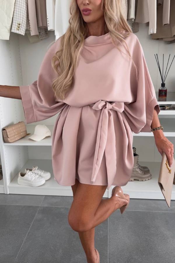 Draped Satin Tie-Waist Mini Dress