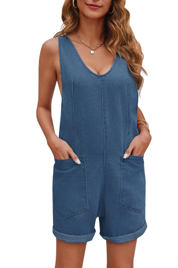 WOMEN'S CASUAL ADJUSTABLE DENIM ROMPER WITH POCKETS (BUY 2 FREE SHIPPING)