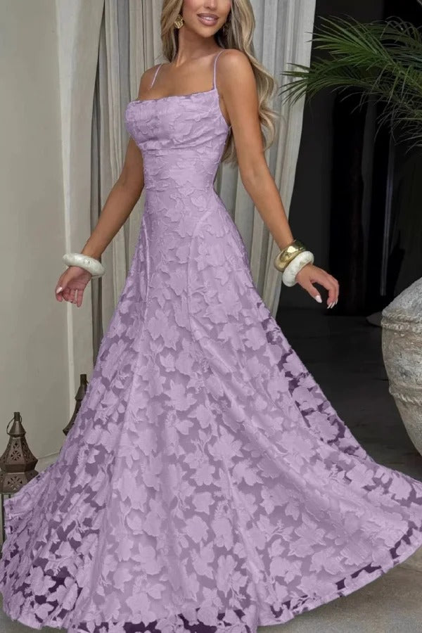 Francis Floral Burnout Jersey Fabric Cowl Neck Back Lace-up Maxi Dress
