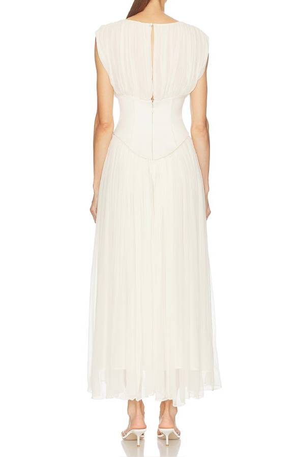 Boned Corset Waist Pleated Sleeveless Maxi Dress