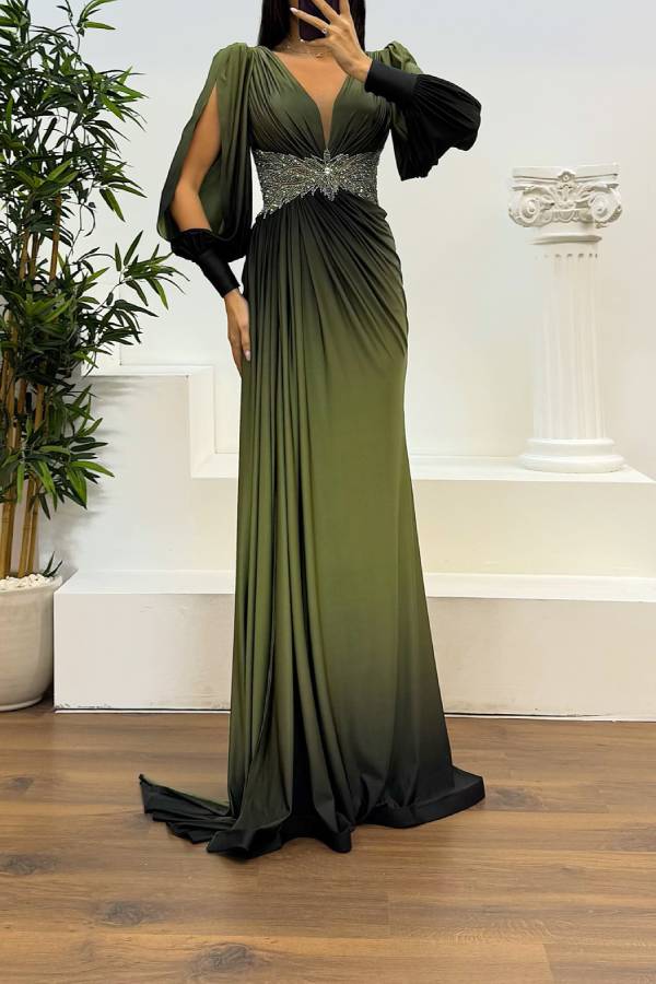 Waist Embroidery Detail Evening Dress