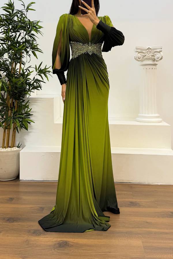 Waist Embroidery Detail Evening Dress