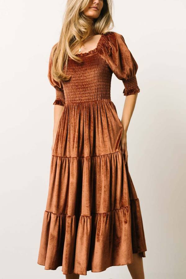 Vivaldi Smocked Velvet Midi Dress