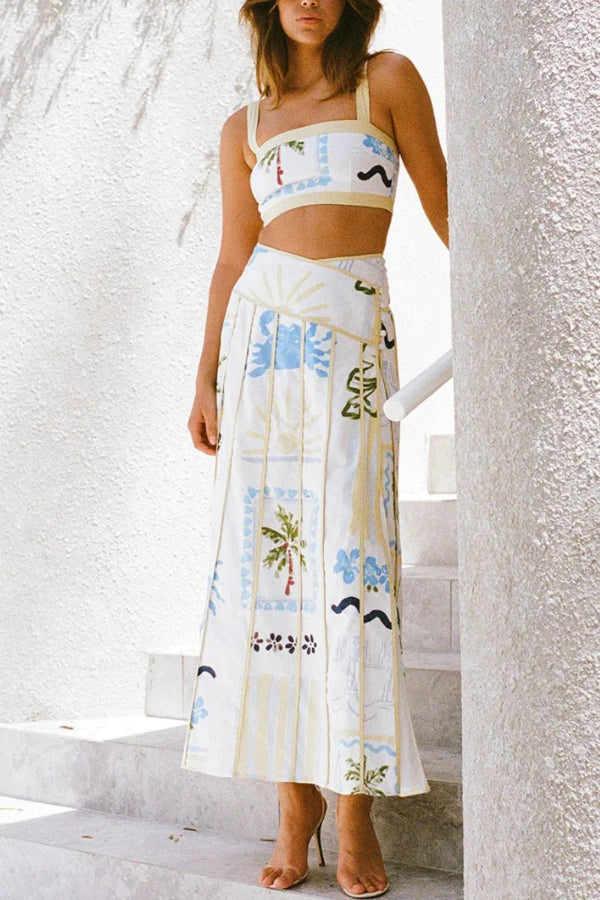 Resort Color Block Lace-up Two-piece Set