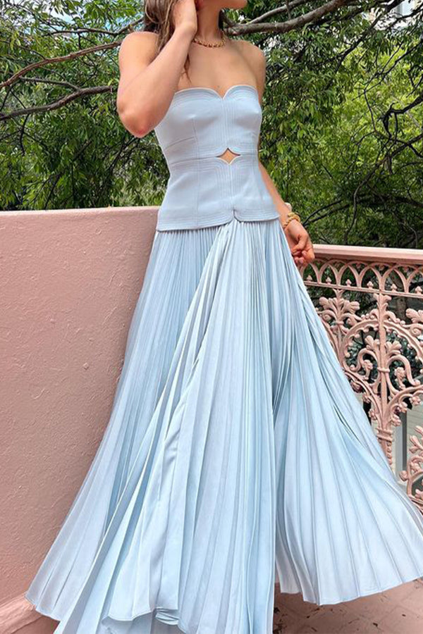 Stylish Sky Blue Pleating 2 pieces Set