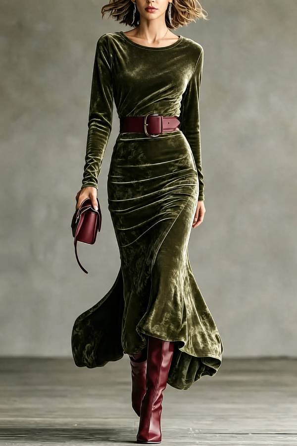 Long Sleeve Velvet Mermaid Maxi Dress