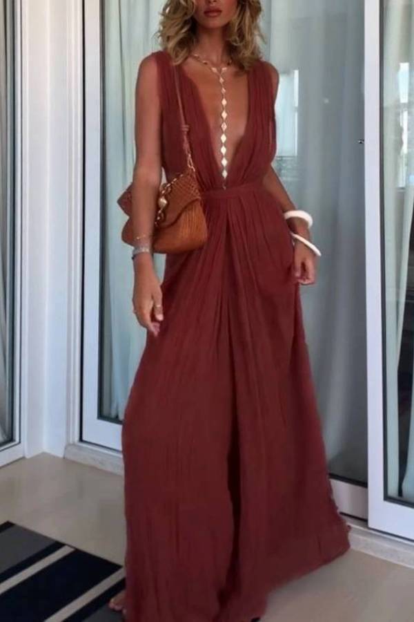 Vacation Style V-neck Lace-up Jumpsuit